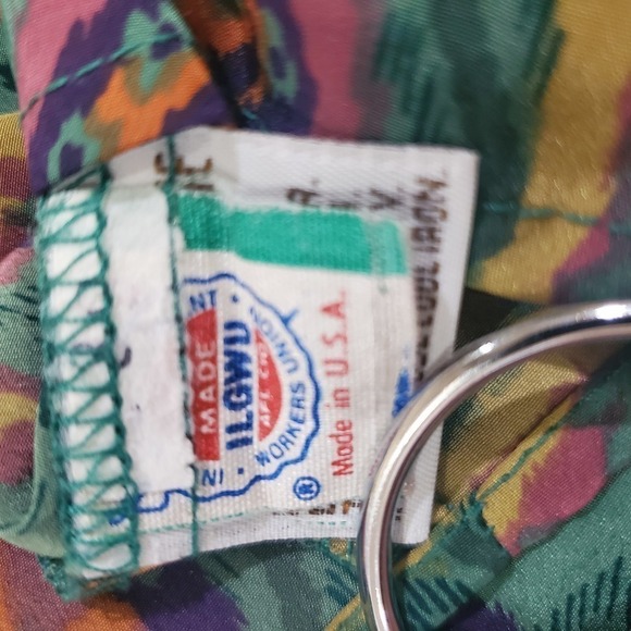 Vintage 70s Mod Green Whimsical Paisley Button Down Neck Tie Blouse Size Large - Picture 9 of 9